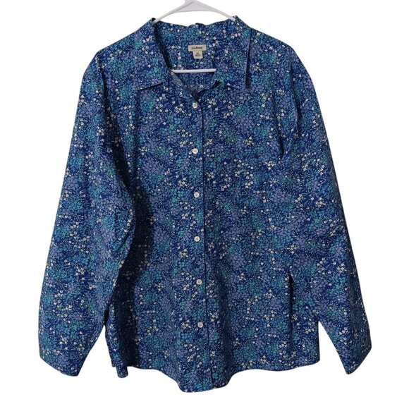 Lands' End Tops - L.L. Bean Women's Cotton Button Up Shirt Blouse Long Sleeve Floral‎ Top Size 3X